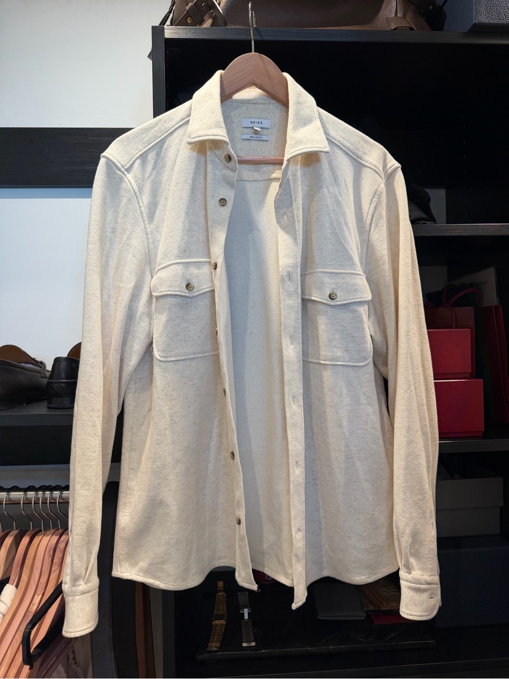 Reiss Men’s Cream Utility Shirt Jacket
